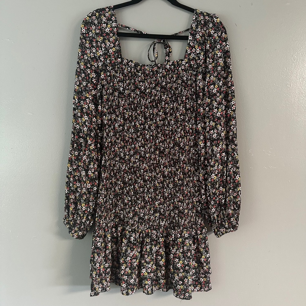 Lost‎ + Wander Smocked Bodice Long Bubble Sleeve Floral Mini Dress